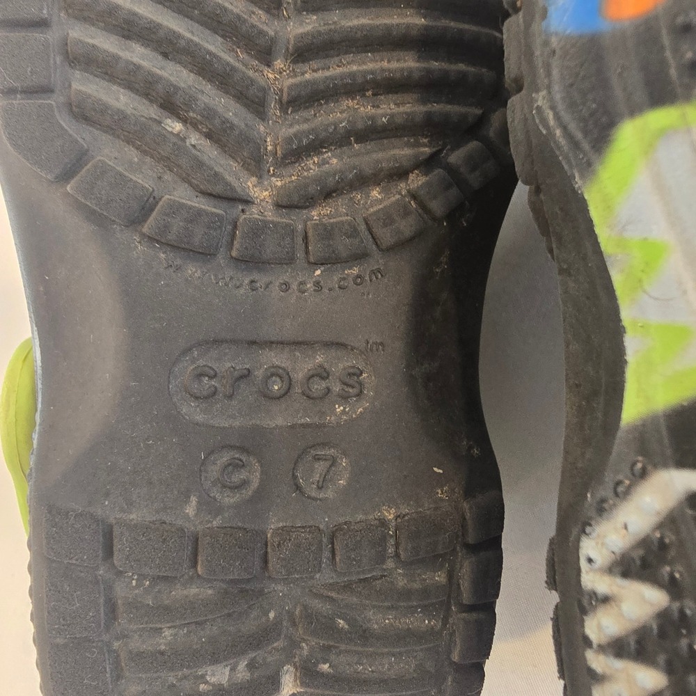 Crocs‎ Kids Classic Clog Lightning Bolt Black Lime Green Size C7 - Picture 12 of 15